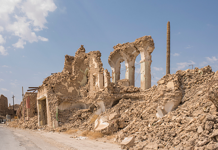 Den gamle kirken i Sinjar er fullstendig ødelagt etter kamphandlingene som har utspilt seg i byen. Foto: Håvard Bjelland / Kirkens Nødhjelp.