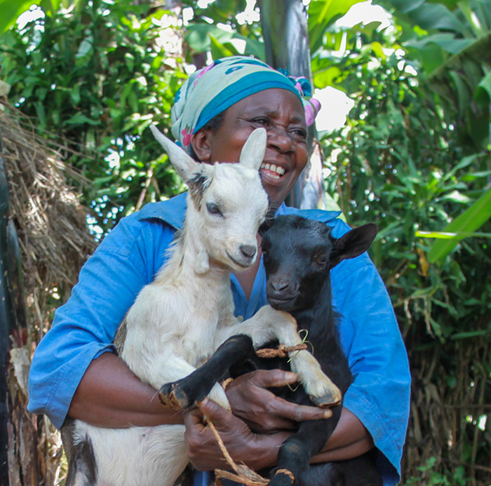 Mapatano M’murunda, 57 år, fra Ciburi, Walungu, Kongo, med sine geitekje.