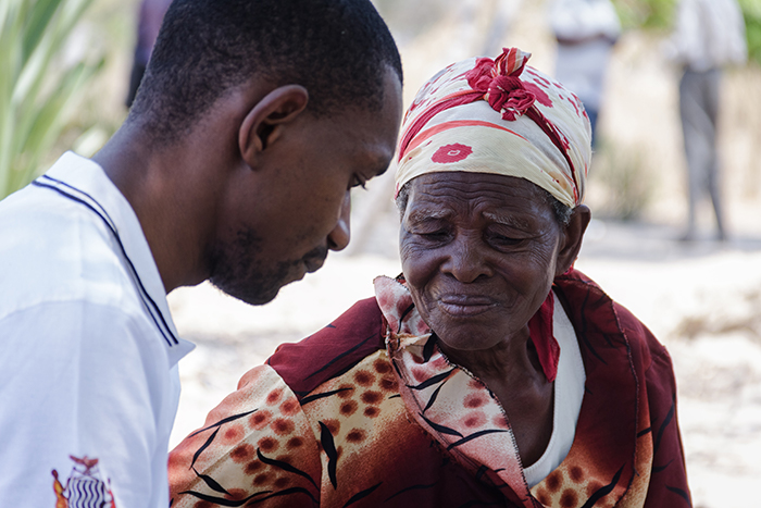 70 yr old Florence Kamwi was one of the respondents when testing Magpi. Photo: Bellah Zulu / Norwegian Church Aid.